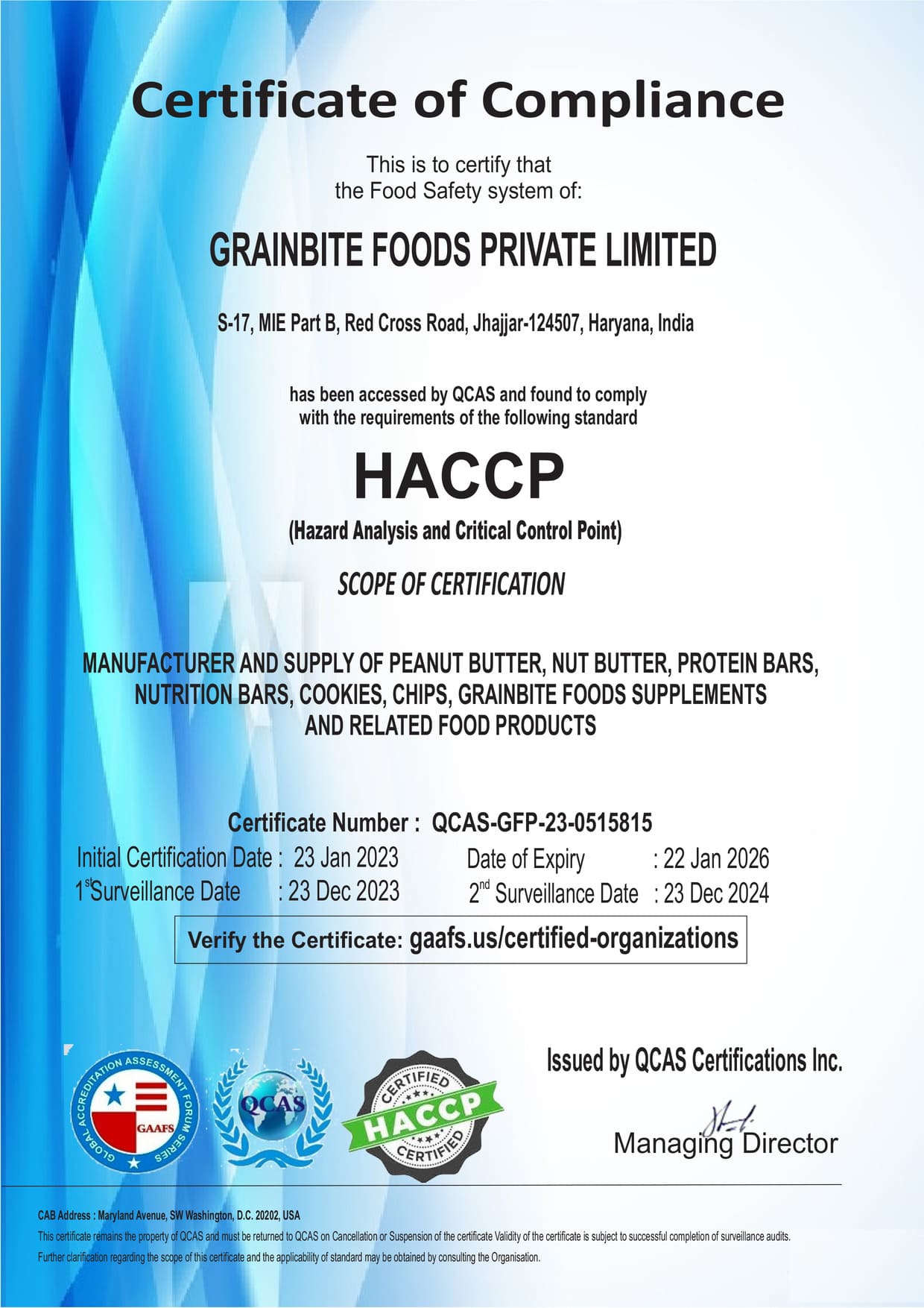 HACCP Certificate Grainbite